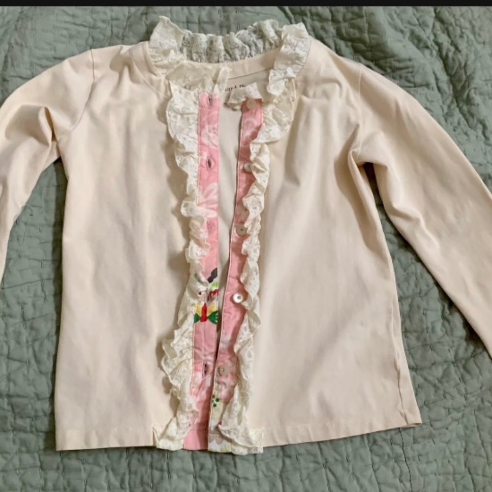 Cream Ecru Butterflies Lace Pink cardigan size 12